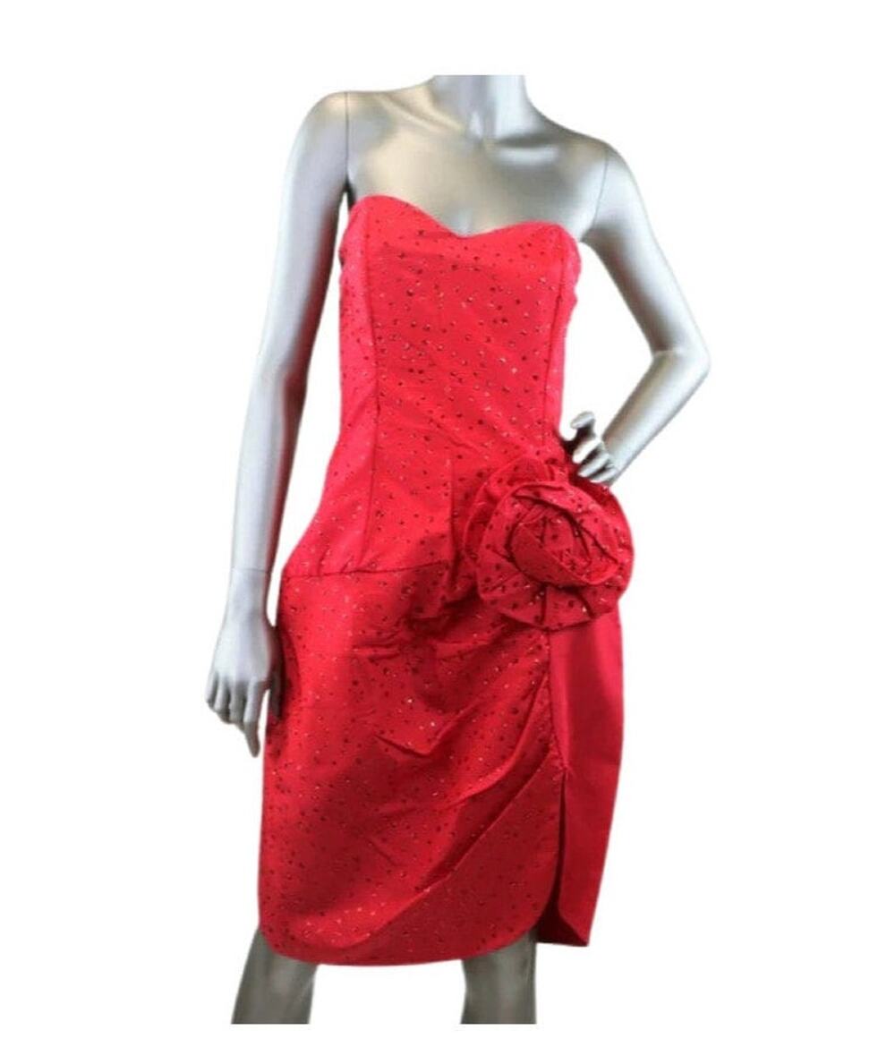Vintage 1980s Gunne Sax Red Strapless Glitter Dress Medium